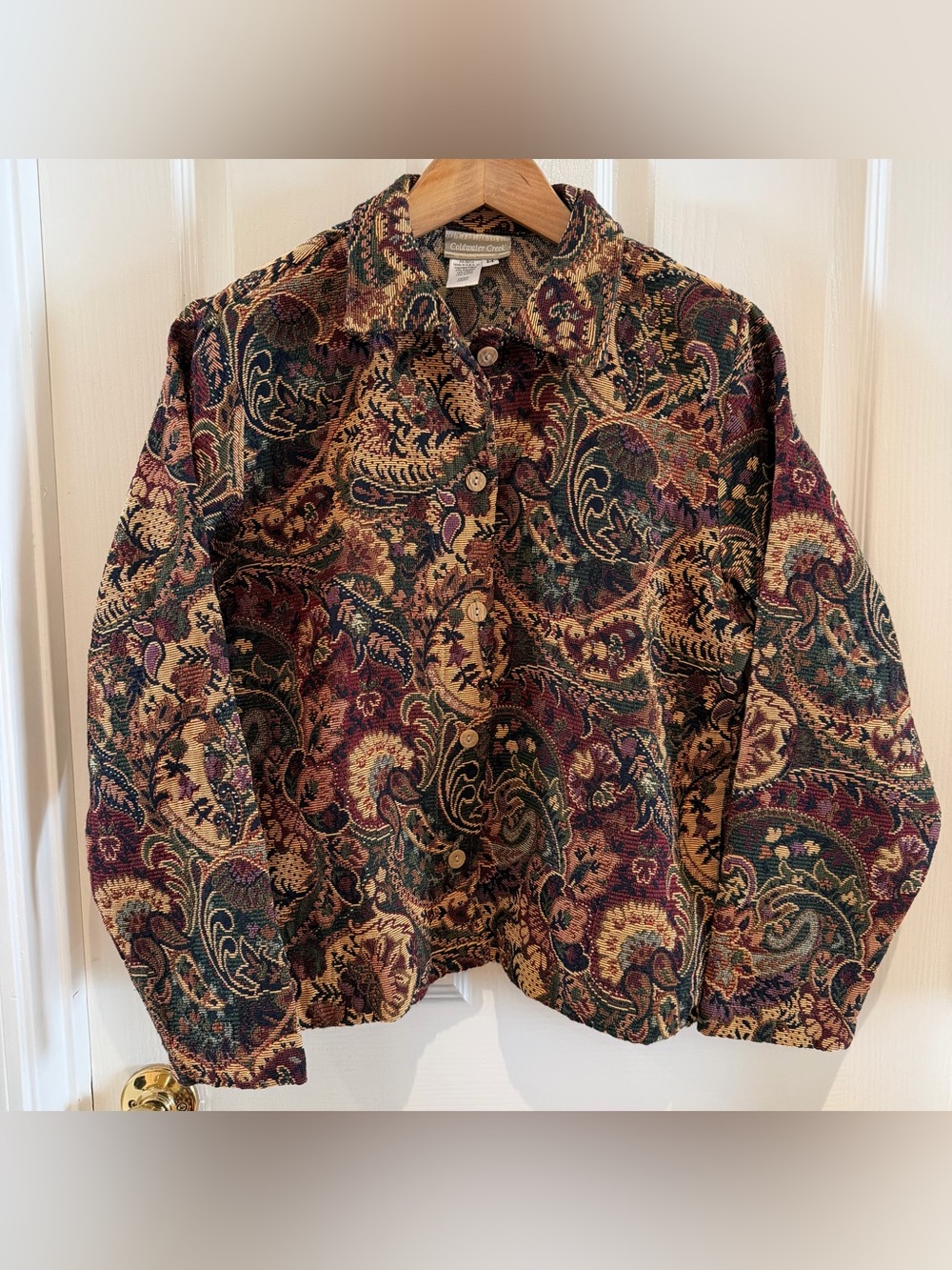 Coldwater Creek Fall paisley printed boxy tapestry jacket with collar